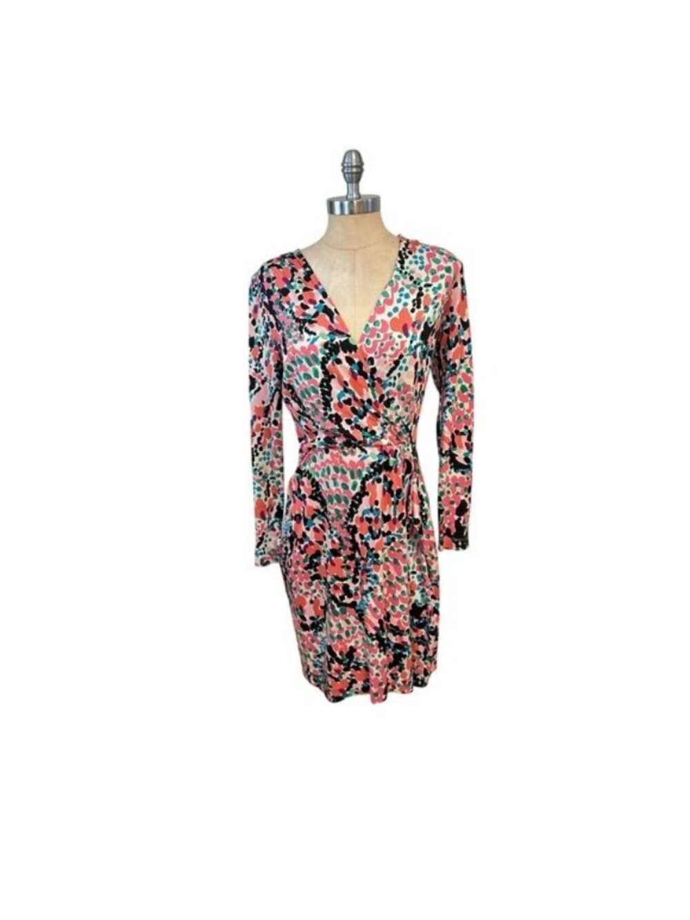 Lilly Pulitzer Pink abstract Silk blend pleated faux wrap Dress Medium